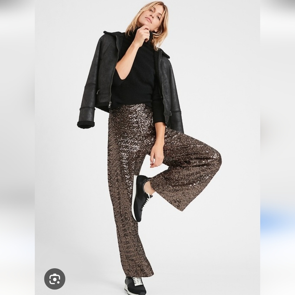 NWT Banana Republic High Rise Wide Leg Sequin Pant, Size Large (Petite)
